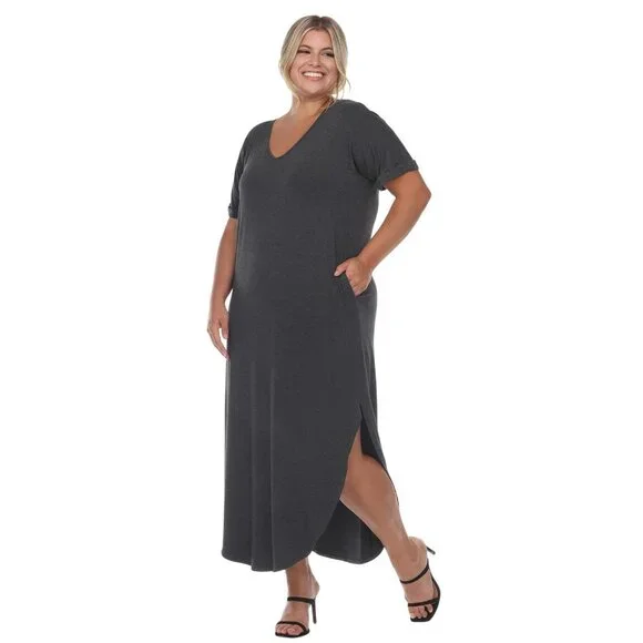 NWT White Mark Womens Plus Size Short Sleeve V-Neck Maxi Dress Charcoal Gray 1X - Picture 3 of 9